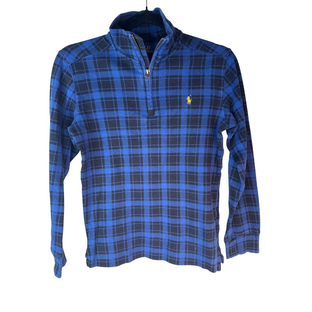 Polo Ralph Lauren Boys Blue Plaid Half-Zip Pullover Top Cotton M(10-12)